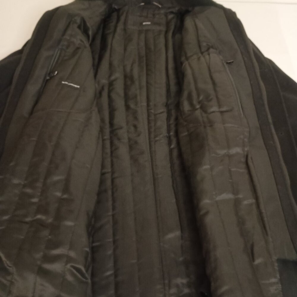Hugo Boss Wool Cashmere Coat with Inner Bib & Ribbed Collar Size 40R EUC - Picture 7 of 16